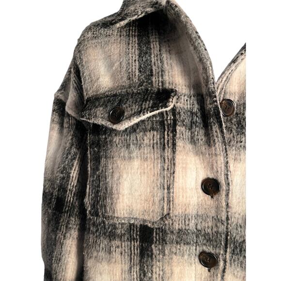 Bagatelle Collection Plaid Shacket Coat Beige Black Button Up Women’s Small - Picture 2 of 5